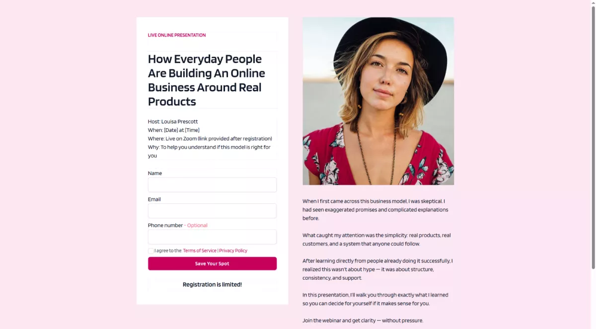 UpMLM landing page editor