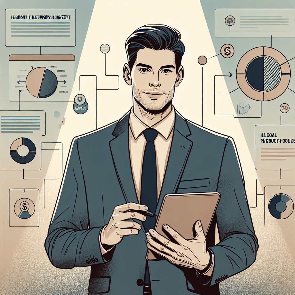 Professional network marketer confidently handling the pyramid scheme objection with a visual aid.