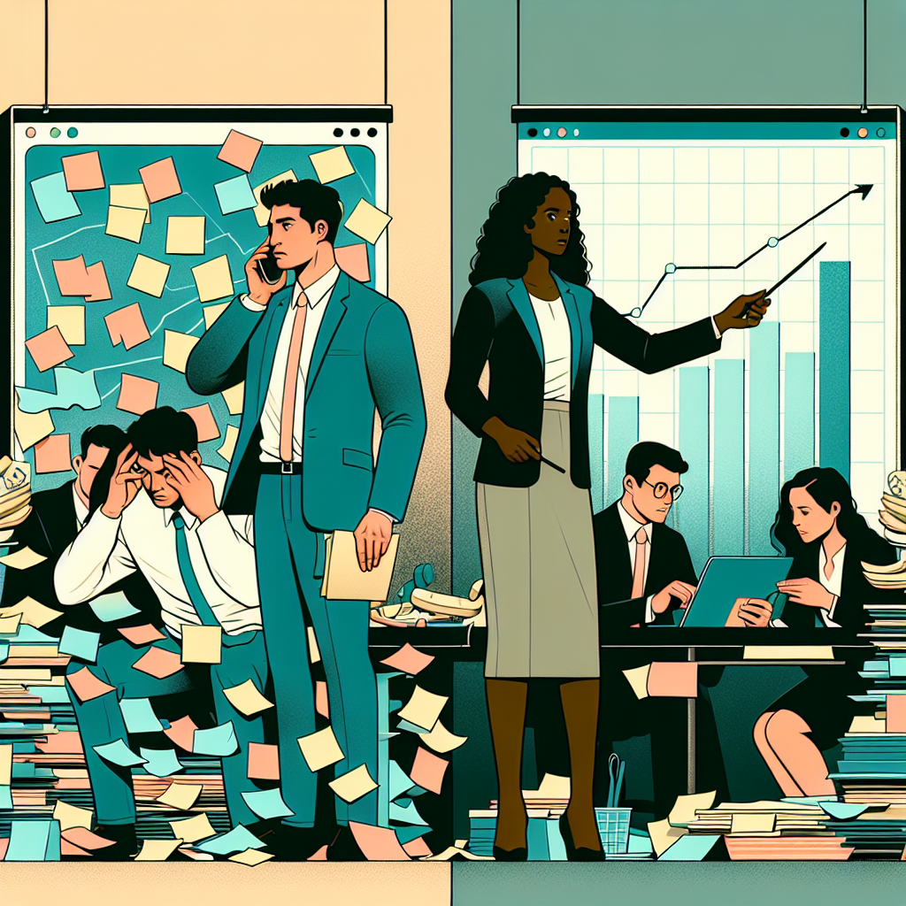 MLM manager vs leader difference showing chaos versus clarity in network marketing leadership